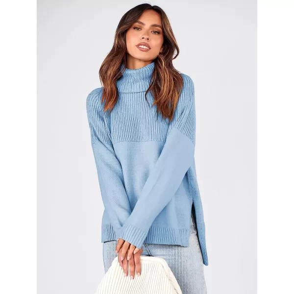 imageANRABESS Womens Turtleneck Oversized Long Sleeve Casual Rib Knit Slit Hem Pullover Sweater TopsBlue