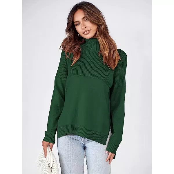 imageANRABESS Womens Turtleneck Oversized Long Sleeve Casual Rib Knit Slit Hem Pullover Sweater TopsGreen