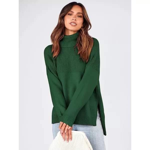 imageANRABESS Womens Turtleneck Oversized Long Sleeve Casual Rib Knit Slit Hem Pullover Sweater TopsGreen