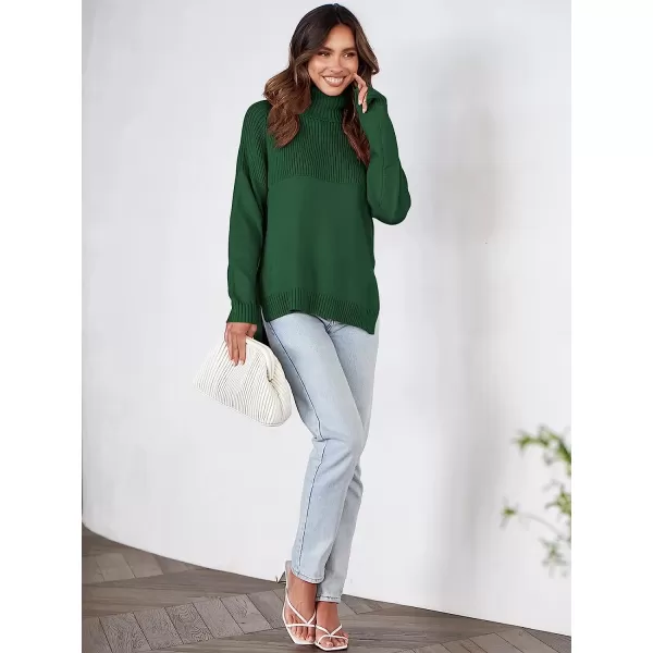 imageANRABESS Womens Turtleneck Oversized Long Sleeve Casual Rib Knit Slit Hem Pullover Sweater TopsGreen