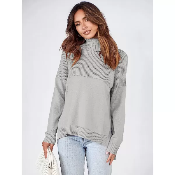 imageANRABESS Womens Turtleneck Oversized Long Sleeve Casual Rib Knit Slit Hem Pullover Sweater TopsSilver