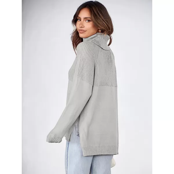 imageANRABESS Womens Turtleneck Oversized Long Sleeve Casual Rib Knit Slit Hem Pullover Sweater TopsSilver