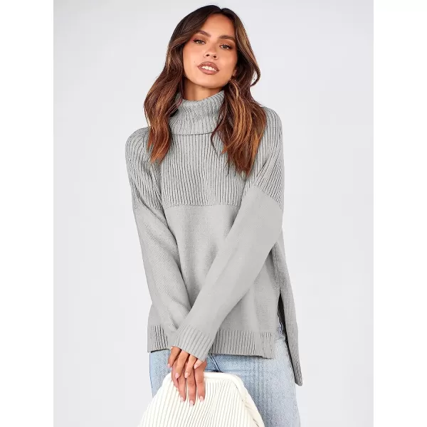 imageANRABESS Womens Turtleneck Oversized Long Sleeve Casual Rib Knit Slit Hem Pullover Sweater TopsSilver