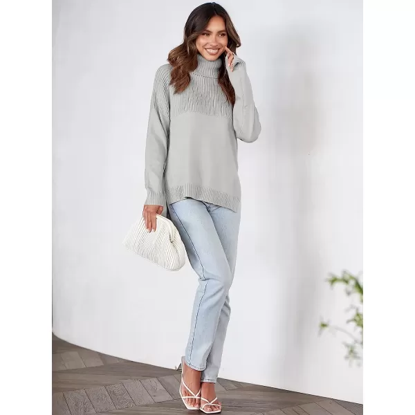 imageANRABESS Womens Turtleneck Oversized Long Sleeve Casual Rib Knit Slit Hem Pullover Sweater TopsSilver