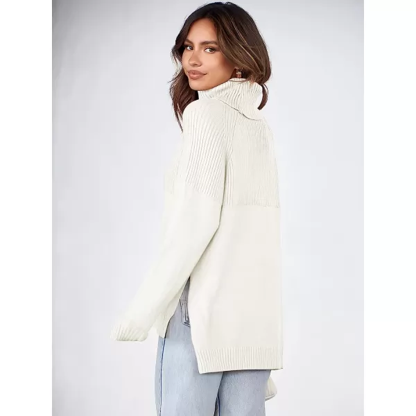 imageANRABESS Womens Turtleneck Oversized Long Sleeve Casual Rib Knit Slit Hem Pullover Sweater TopsWhite