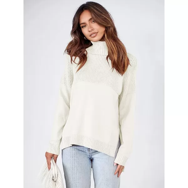 imageANRABESS Womens Turtleneck Oversized Long Sleeve Casual Rib Knit Slit Hem Pullover Sweater TopsWhite