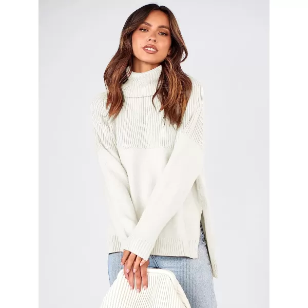 imageANRABESS Womens Turtleneck Oversized Long Sleeve Casual Rib Knit Slit Hem Pullover Sweater TopsWhite