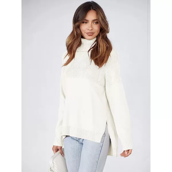 imageANRABESS Womens Turtleneck Oversized Long Sleeve Casual Rib Knit Slit Hem Pullover Sweater TopsWhite