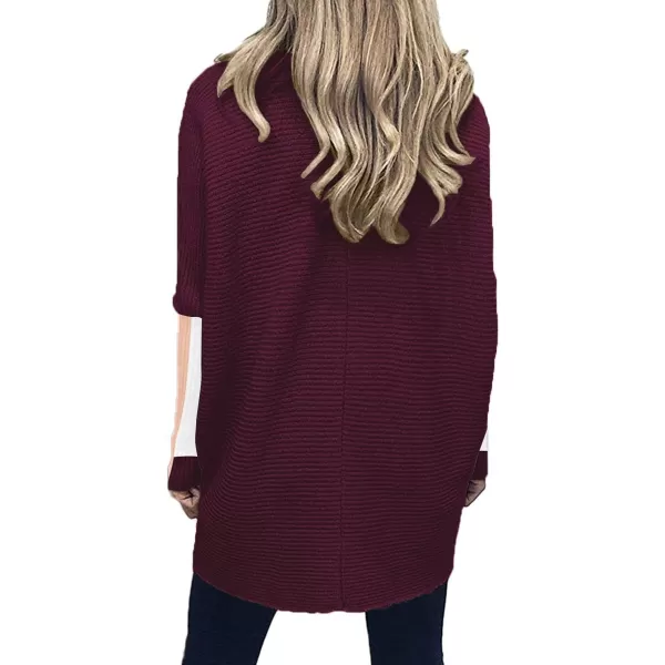 imageANRABESS Womens Turtleneck Oversized Sweater 2023 Long Batwing Sleeve Asymmetric Hem Casual Knit Pullover Tunic SweaterZcolorblock