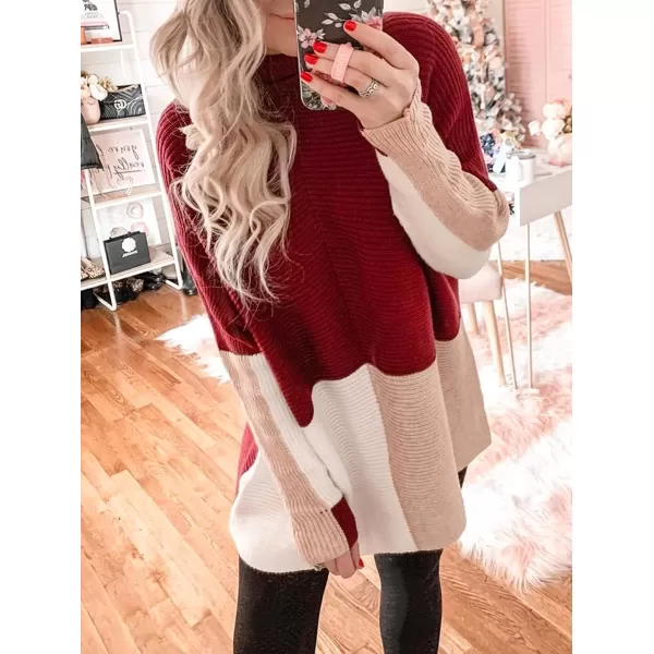 imageANRABESS Womens Turtleneck Oversized Sweater 2023 Long Batwing Sleeve Asymmetric Hem Casual Knit Pullover Tunic SweaterZcolorblock