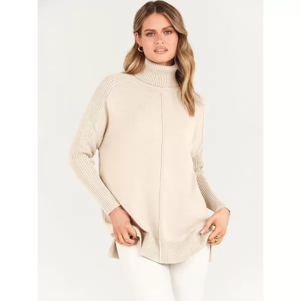 imageANRABESS Womens Turtleneck Oversized Sweaters 2023 Fall Long Sleeve Knit Split Hem Tunic Pullover TopsApricot