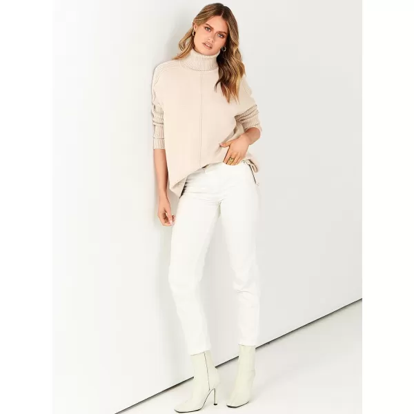 imageANRABESS Womens Turtleneck Oversized Sweaters 2023 Fall Long Sleeve Knit Split Hem Tunic Pullover TopsApricot