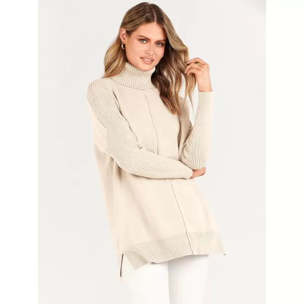 imageANRABESS Womens Turtleneck Oversized Sweaters 2023 Fall Long Sleeve Knit Split Hem Tunic Pullover TopsApricot