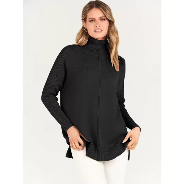 imageANRABESS Womens Turtleneck Oversized Sweaters 2023 Fall Long Sleeve Knit Split Hem Tunic Pullover TopsBlack