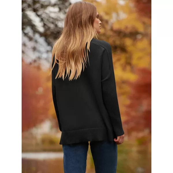 imageANRABESS Womens Turtleneck Oversized Sweaters 2023 Fall Long Sleeve Knit Split Hem Tunic Pullover TopsBlack