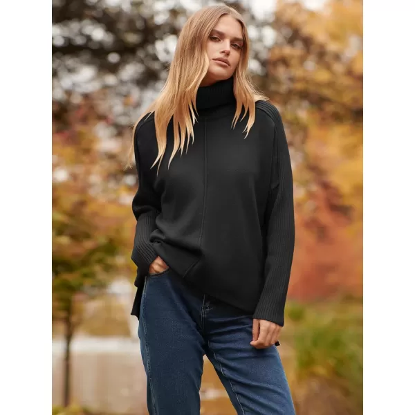 imageANRABESS Womens Turtleneck Oversized Sweaters 2023 Fall Long Sleeve Knit Split Hem Tunic Pullover TopsBlack