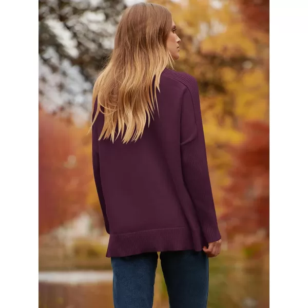 imageANRABESS Womens Turtleneck Oversized Sweaters 2023 Fall Long Sleeve Knit Split Hem Tunic Pullover TopsBurgundy