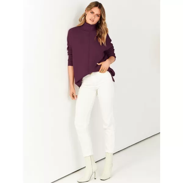 imageANRABESS Womens Turtleneck Oversized Sweaters 2023 Fall Long Sleeve Knit Split Hem Tunic Pullover TopsBurgundy