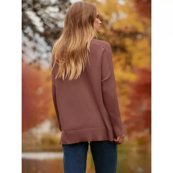 imageANRABESS Womens Turtleneck Oversized Sweaters 2023 Fall Long Sleeve Knit Split Hem Tunic Pullover TopsCoffee