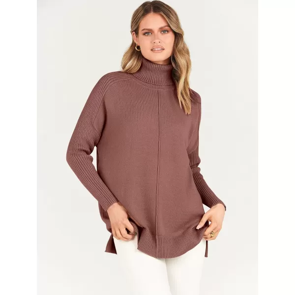 imageANRABESS Womens Turtleneck Oversized Sweaters 2023 Fall Long Sleeve Knit Split Hem Tunic Pullover TopsCoffee