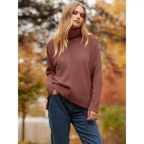 imageANRABESS Womens Turtleneck Oversized Sweaters 2023 Fall Long Sleeve Knit Split Hem Tunic Pullover TopsCoffee