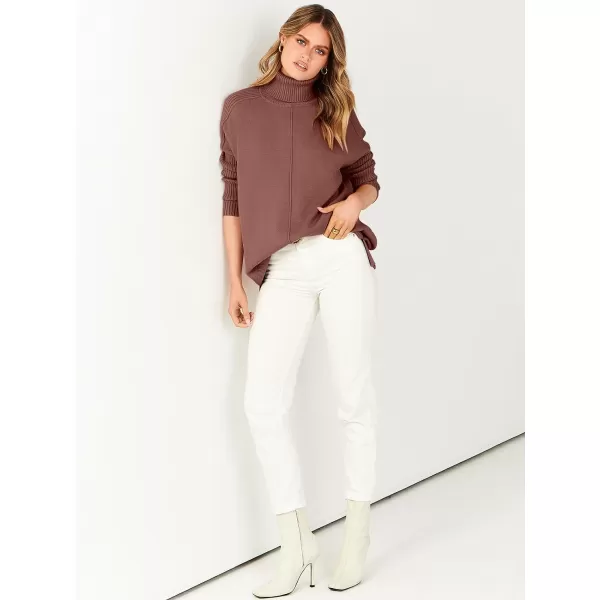 imageANRABESS Womens Turtleneck Oversized Sweaters 2023 Fall Long Sleeve Knit Split Hem Tunic Pullover TopsCoffee