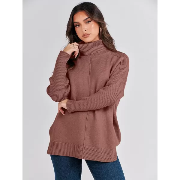 imageANRABESS Womens Turtleneck Oversized Sweaters 2023 Fall Long Sleeve Knit Split Hem Tunic Pullover TopsCoffee