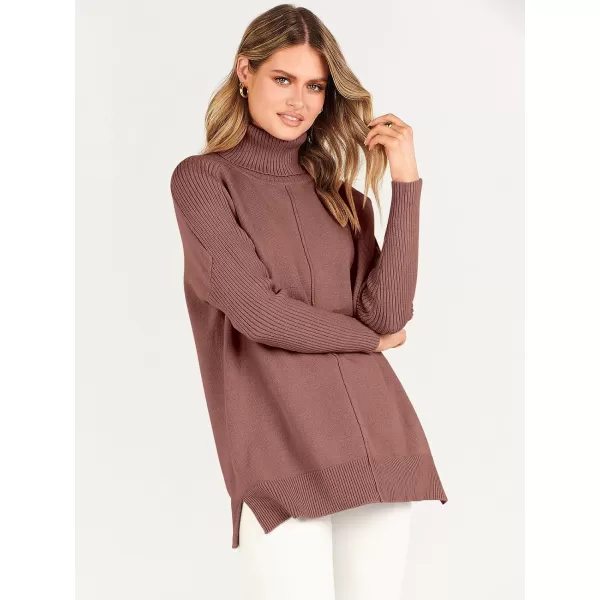 imageANRABESS Womens Turtleneck Oversized Sweaters 2023 Fall Long Sleeve Knit Split Hem Tunic Pullover TopsCoffee