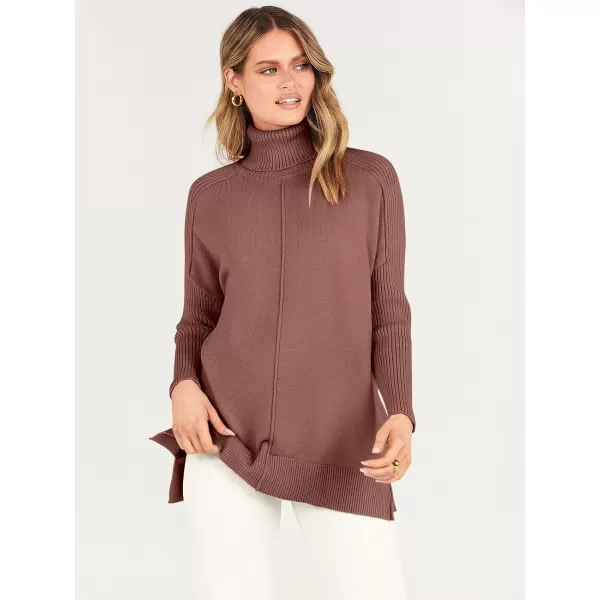 imageANRABESS Womens Turtleneck Oversized Sweaters 2023 Fall Long Sleeve Knit Split Hem Tunic Pullover TopsCoffee
