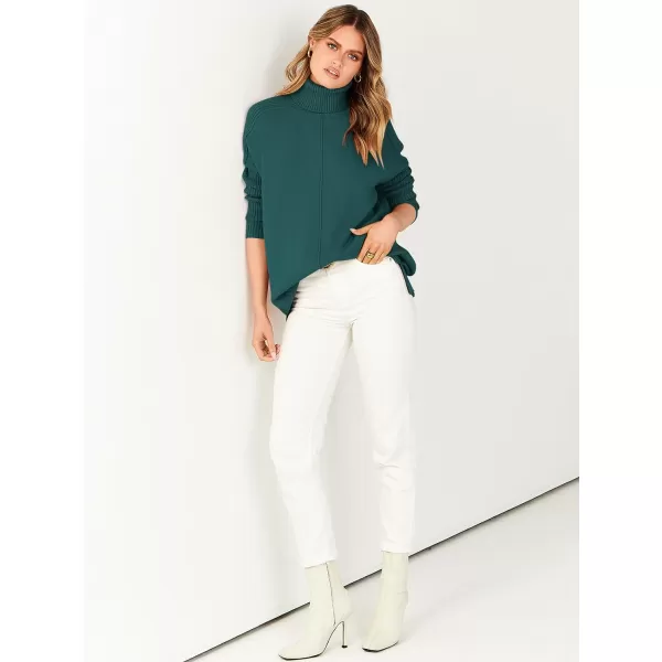 imageANRABESS Womens Turtleneck Oversized Sweaters 2023 Fall Long Sleeve Knit Split Hem Tunic Pullover TopsDeep Green