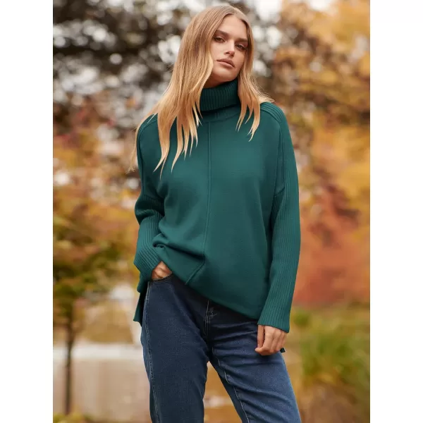 imageANRABESS Womens Turtleneck Oversized Sweaters 2023 Fall Long Sleeve Knit Split Hem Tunic Pullover TopsDeep Green