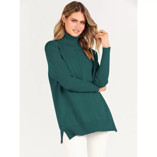 imageANRABESS Womens Turtleneck Oversized Sweaters 2023 Fall Long Sleeve Knit Split Hem Tunic Pullover TopsDeep Green