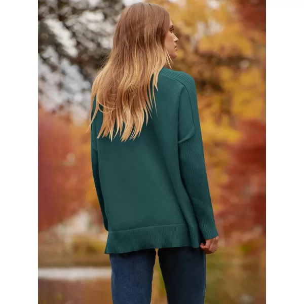imageANRABESS Womens Turtleneck Oversized Sweaters 2023 Fall Long Sleeve Knit Split Hem Tunic Pullover TopsDeep Green