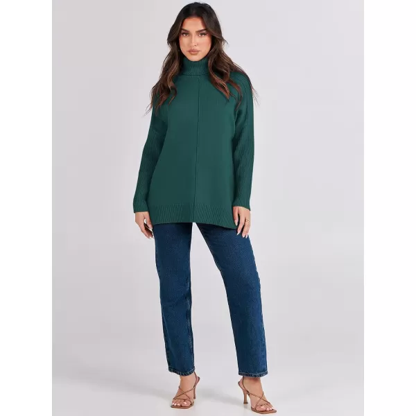 imageANRABESS Womens Turtleneck Oversized Sweaters 2023 Fall Long Sleeve Knit Split Hem Tunic Pullover TopsDeep Green