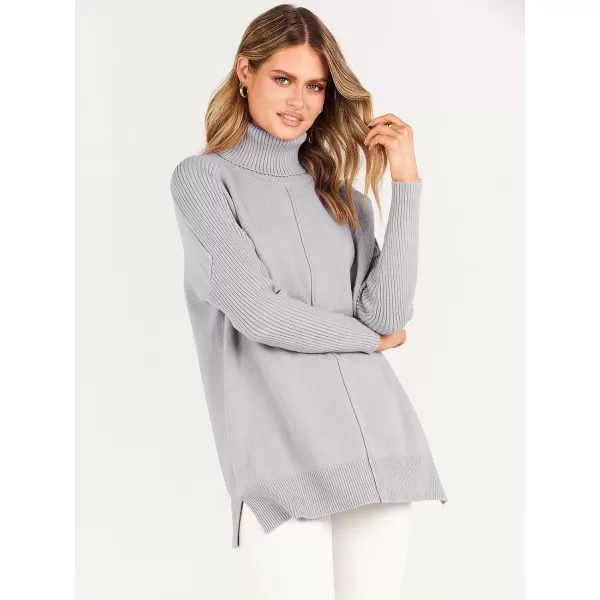 imageANRABESS Womens Turtleneck Oversized Sweaters 2023 Fall Long Sleeve Knit Split Hem Tunic Pullover TopsGray