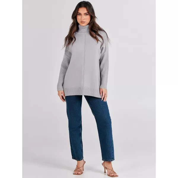 imageANRABESS Womens Turtleneck Oversized Sweaters 2023 Fall Long Sleeve Knit Split Hem Tunic Pullover TopsGray