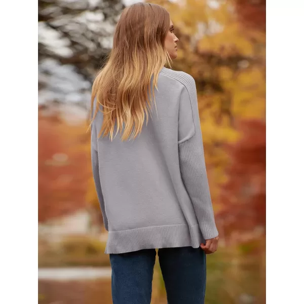 imageANRABESS Womens Turtleneck Oversized Sweaters 2023 Fall Long Sleeve Knit Split Hem Tunic Pullover TopsGray