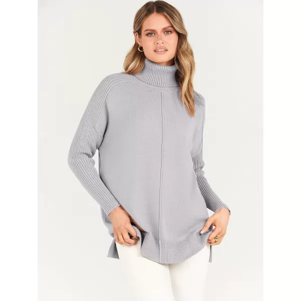 imageANRABESS Womens Turtleneck Oversized Sweaters 2023 Fall Long Sleeve Knit Split Hem Tunic Pullover TopsGray
