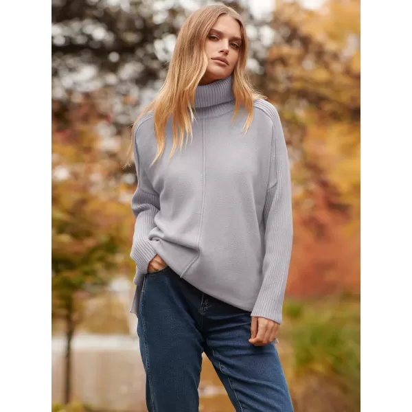 imageANRABESS Womens Turtleneck Oversized Sweaters 2023 Fall Long Sleeve Knit Split Hem Tunic Pullover TopsGray