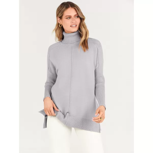 imageANRABESS Womens Turtleneck Oversized Sweaters 2023 Fall Long Sleeve Knit Split Hem Tunic Pullover TopsGray