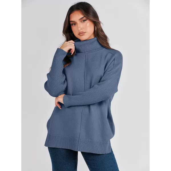imageANRABESS Womens Turtleneck Oversized Sweaters 2023 Fall Long Sleeve Knit Split Hem Tunic Pullover TopsIndigo