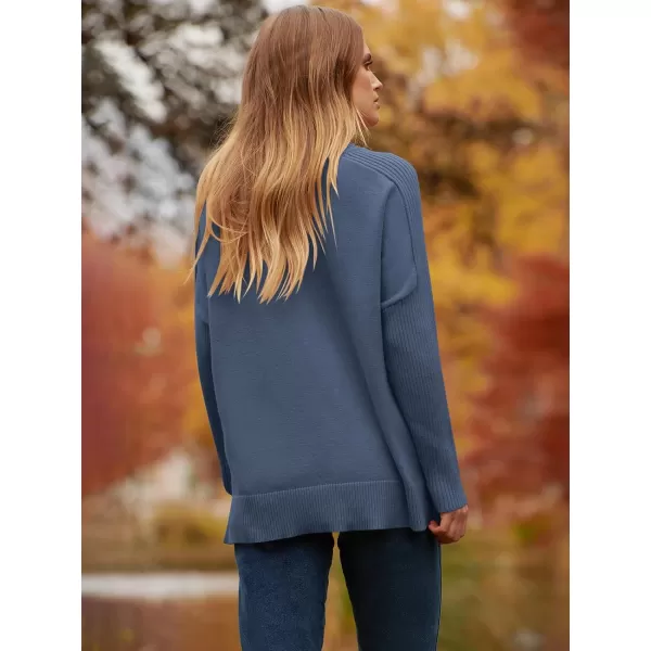 imageANRABESS Womens Turtleneck Oversized Sweaters 2023 Fall Long Sleeve Knit Split Hem Tunic Pullover TopsIndigo