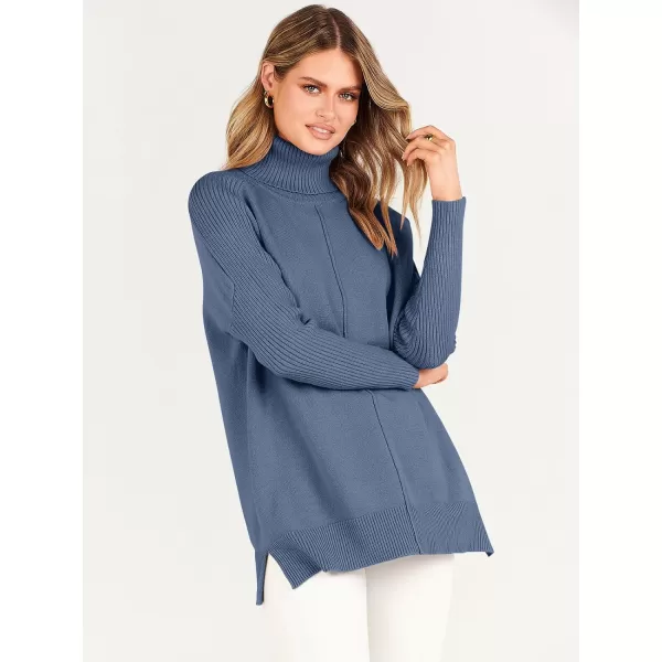 imageANRABESS Womens Turtleneck Oversized Sweaters 2023 Fall Long Sleeve Knit Split Hem Tunic Pullover TopsIndigo