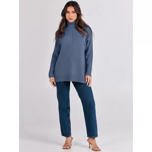imageANRABESS Womens Turtleneck Oversized Sweaters 2023 Fall Long Sleeve Knit Split Hem Tunic Pullover TopsIndigo