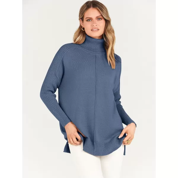 imageANRABESS Womens Turtleneck Oversized Sweaters 2023 Fall Long Sleeve Knit Split Hem Tunic Pullover TopsIndigo