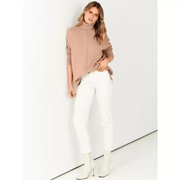 imageANRABESS Womens Turtleneck Oversized Sweaters 2023 Fall Long Sleeve Knit Split Hem Tunic Pullover TopsKhaki Pink