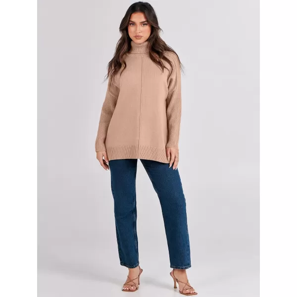 imageANRABESS Womens Turtleneck Oversized Sweaters 2023 Fall Long Sleeve Knit Split Hem Tunic Pullover TopsKhaki Pink