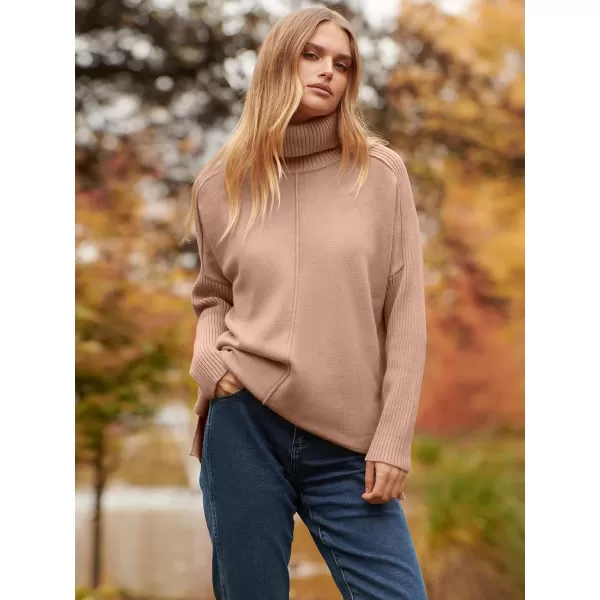 imageANRABESS Womens Turtleneck Oversized Sweaters 2023 Fall Long Sleeve Knit Split Hem Tunic Pullover TopsKhaki Pink