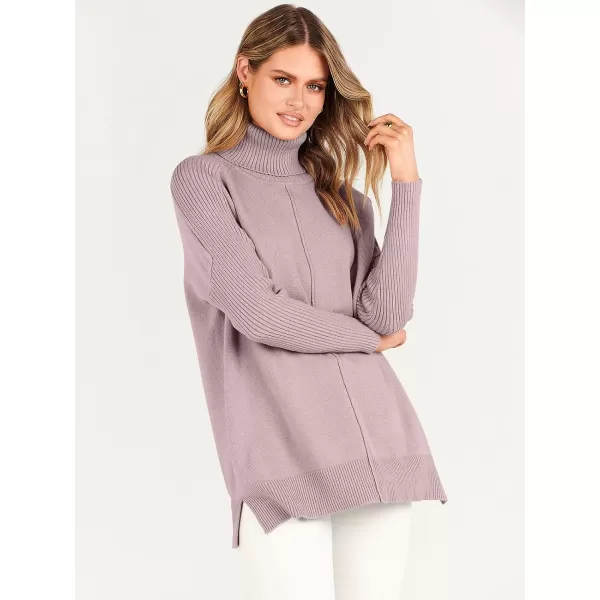 imageANRABESS Womens Turtleneck Oversized Sweaters 2023 Fall Long Sleeve Knit Split Hem Tunic Pullover TopsRed Apricot