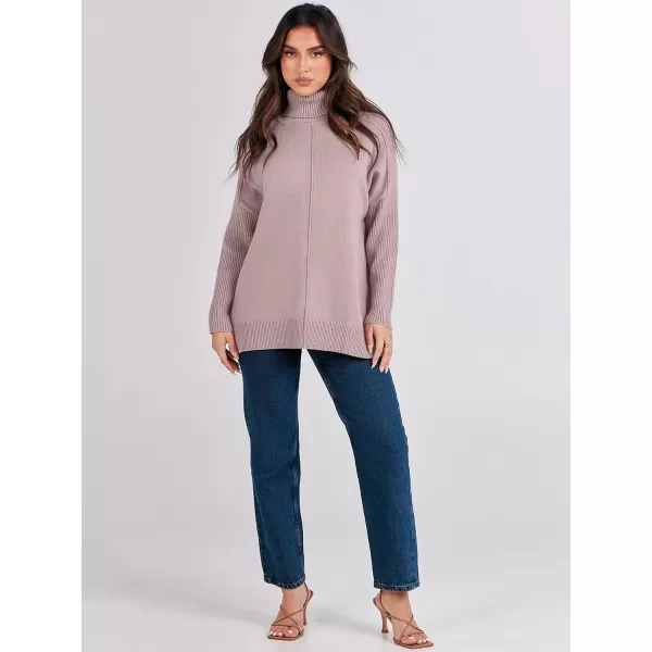 imageANRABESS Womens Turtleneck Oversized Sweaters 2023 Fall Long Sleeve Knit Split Hem Tunic Pullover TopsRed Apricot